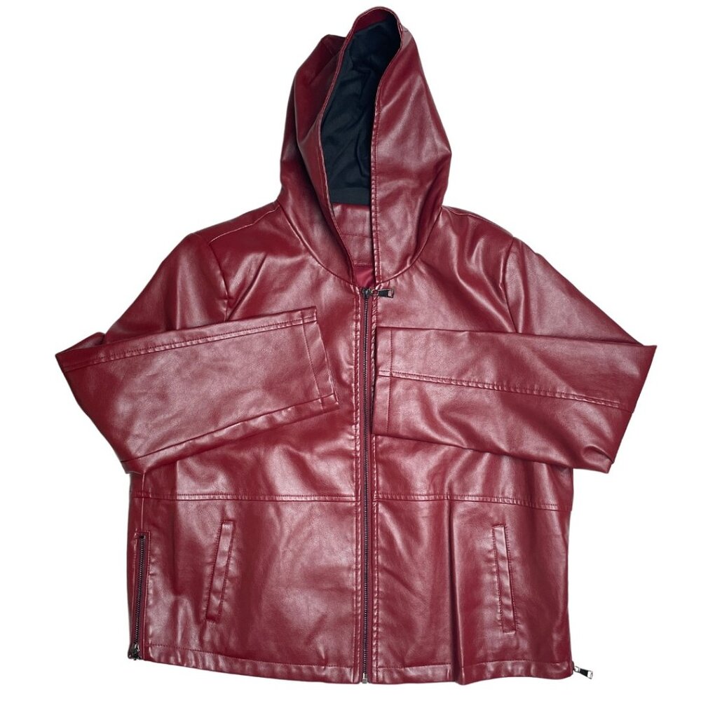 NWOT Women’s Burgundy Like Leather Hooded Jacket